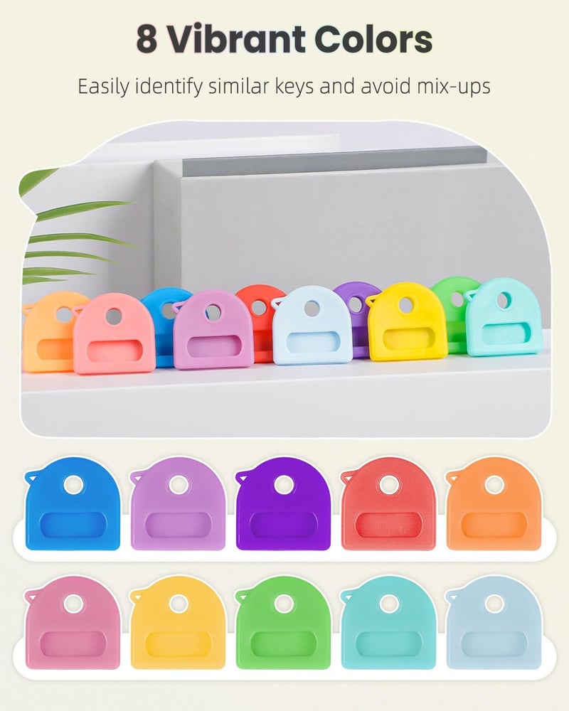 Uniclife 10 Pcs Key Covers Caps, 1" Key Identifiers with Labels, Soft Stretchy Key Covers for House Key, Cute Key Head Protectors for Standard Keys (Not for Odd-Shaped Keys), 10 Colors - Image 2